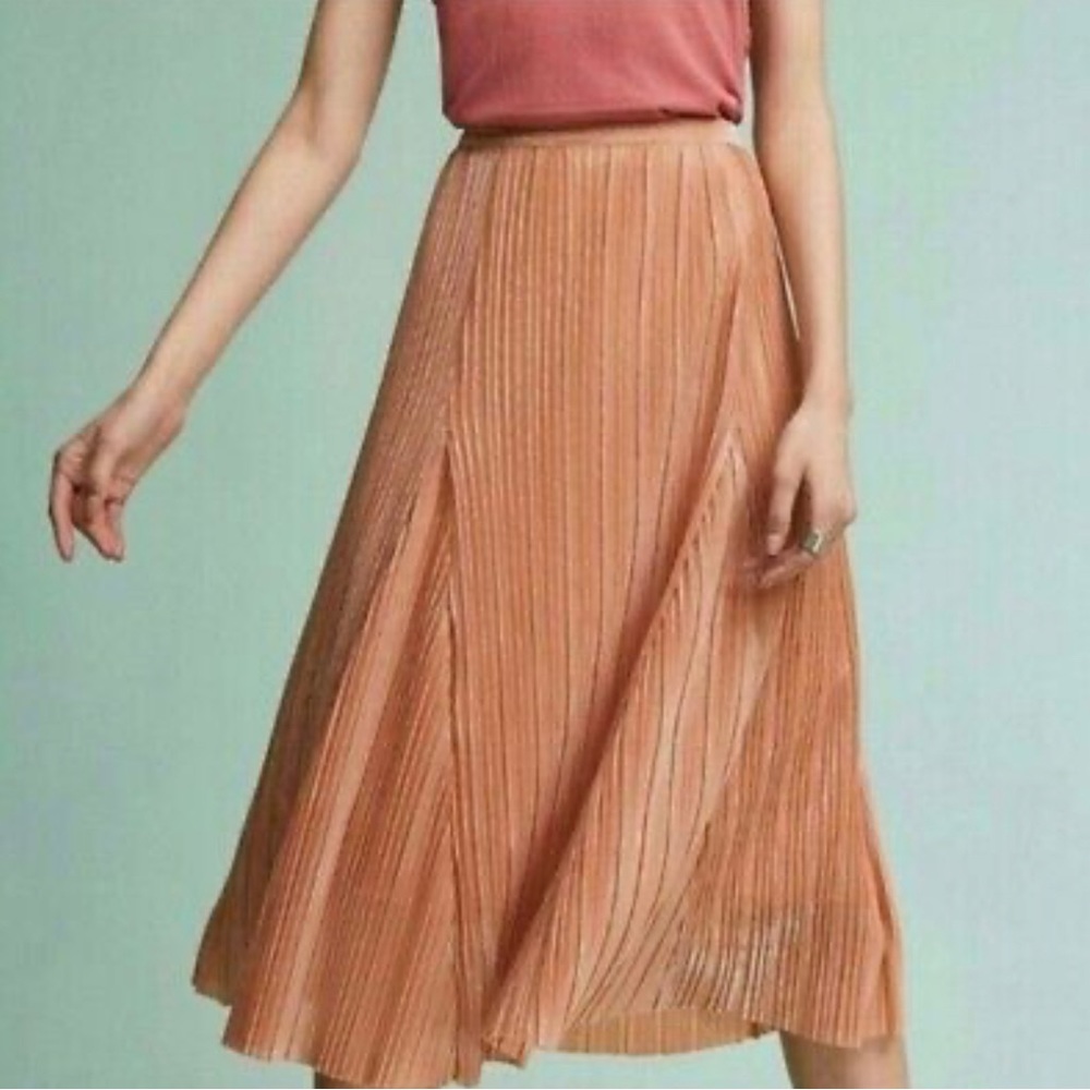 Anthropologie Maeve Rose Gold Pleated Skirt small